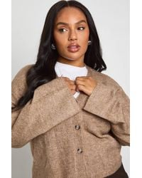 Boohoo - Plus V Neck Button Down Cardigan - Lyst