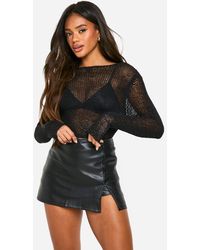 Boohoo - Pu Split Hem Skort - Lyst