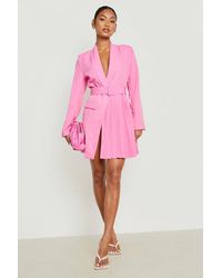 Boohoo Pleated Self Fabric Belt Blazer Dress - Pink