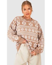 Boohoo - Plus Slouchy Fairisle Christmas Crop Sweater - Lyst