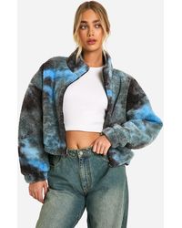 Boohoo - Boxy Tie Dye Print Teddy Bomber Jacket - Lyst