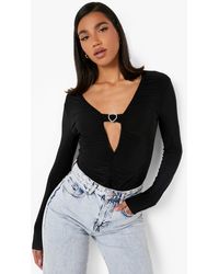 Boohoo - Heart Detail Ruched Slinky Top - Lyst