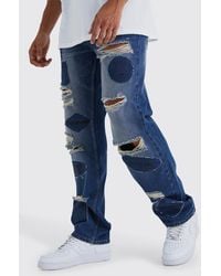 BoohooMAN - Relaxed Rigid Applique Ripped Jeans - Lyst