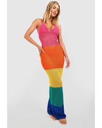 Boohoo - Color Block Stripe Crochet Beach Maxi Dress - Lyst