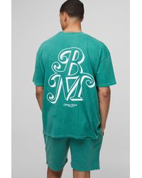 Boohoo - Conjunto Oversize De Pantalón Corto Y Camiseta Con Lavado A La Piedra Y Estampado Bm - Lyst