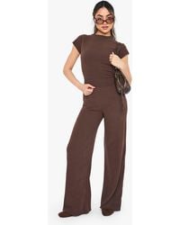 Boohoo - Brushed Rib T-Shirt And Wide Leg Trouser Set - Lyst