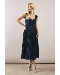 Wallis - Petite Occasion Lace Detail Pleated Midi Dress - Lyst