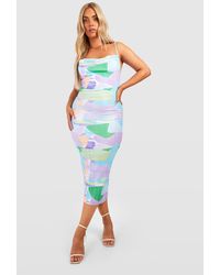 Boohoo - Plus Abstract Plisse Cowl Neck Midiaxi Dress - Lyst