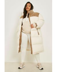 Boohoo - Plus Longline Teddy Faux Fur Panelled Puffer Jacket - Lyst