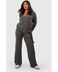 Boohoo - Plus Wrap Tie Side Jumper And Trouser Co-ord - Lyst