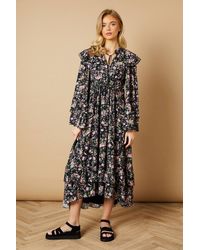 Oasis - Floral Printed Drawstring Waist Midi Dress - Lyst