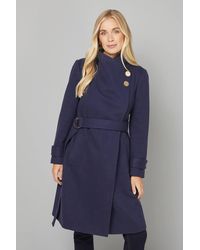 Wallis - Petite Funnel Neck Tie Belt Coat - Lyst