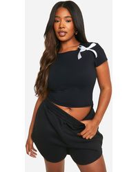 Boohoo - Plus Bow Detail Fitted T-shirt - Lyst