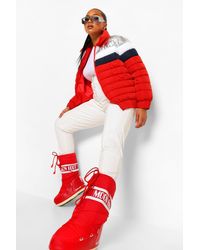 Boohoo Cazadora De Esquí Con Cuello Alzado Y Bloques De Color - Rojo