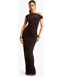Boohoo - One Shoulder Asymmetric Ruched Maxi Dress - Lyst
