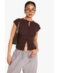 Boohoo - Rib Button Through Cap Sleeve Top - Lyst