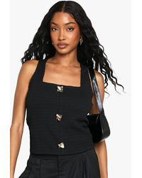 Boohoo - Textured Square Neck Button Detail Top - Lyst