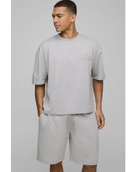 BoohooMAN - Kastiges Oversize Official T-Shirt und Shorts mit Kontrast-Naht - Lyst