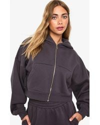 Boohoo - Boxy Balloon Sleeve Oversized Zip Through Hoodie - Lyst