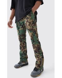 BoohooMAN - Slim Flare Ripstop Camo Cargo Trouser With Zip Gusset - Lyst