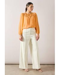 Wallis - Petite Dobby Button Collarless Blouse - Lyst