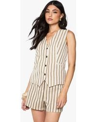 Boohoo - Tailored Pinstripe Linen Look Button Waistcoat - Lyst