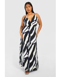 Boohoo - Plus Woven Zebra Print Strappy V Neck Maxi Dress - Lyst