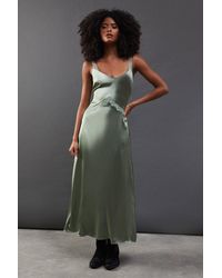 Warehouse - Lace Panelling Satin Midi Dress - Lyst