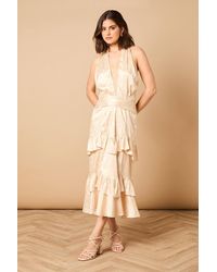 Oasis - Halterneck Satin Jacquard Midi Dress - Lyst