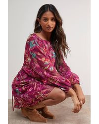 Oasis - Printed Boho Tie Sleeve Mini Dress - Lyst