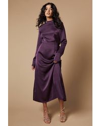 Oasis - Petite Satin High Neck Twist Back Midi Dress - Lyst