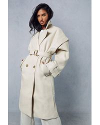 MissPap - Longline Oversized Leather Look Trench Coat - Lyst