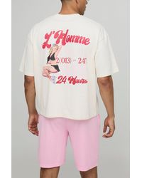 Boohoo - Oversized Boxy Puff Printed T-Shirt And Mesh Short Set - Lyst