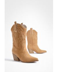 Boohoo - Tab Detail Embroidered Western Cowboy Boots - Lyst