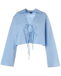Nasty Gal - Plus Cotton Tie Front Collared Wide Cuff Shirt - Lyst