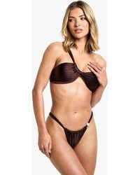 Boohoo - Pearl Trim Asymmetric Bandeau Bikini Top & Tanga Bikini Bottoms Set - Lyst