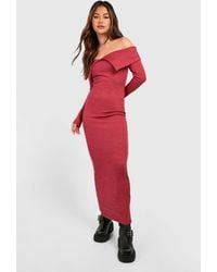 Boohoo - Bardot Heavy Rib Long Sleeve Maxi Dress - Lyst