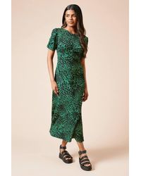 Dorothy Perkins - Petite Animal Ruched Sleeve Jersey Midi Dress - Lyst