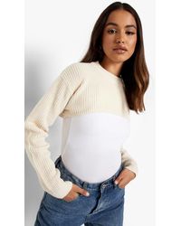 Boohoo Fisherman Knitted Super Cropped Sweater - White