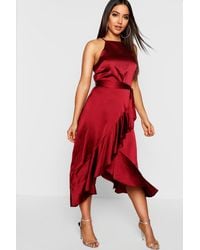 satin frill wrap dress