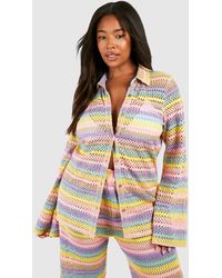 Boohoo - Plus Rainbow Stripe Crochet Beach Shirt - Lyst