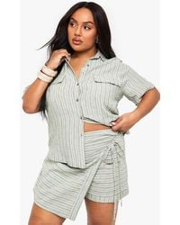 Boohoo - Plus Stripe Linen Skort - Lyst