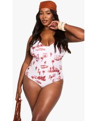 Boohoo - Plus Motel Print Bathing Suit - Lyst