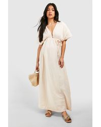 Boohoo - Maternity Cheesecloth Belted Maxi Beach Dress - Lyst
