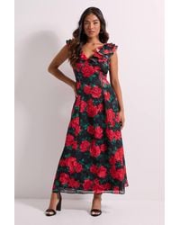 Dorothy Perkins - Petite Dp Luxe Floral Printed Jacquard Chiffon Ruffle Front Sleeveless Midi Dress - Lyst