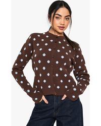 Boohoo - Polka Dot Crew Neck Knitted Cardigan - Lyst