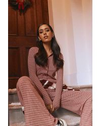 Boohoo - Striped Jersey Button Through Top - Lyst