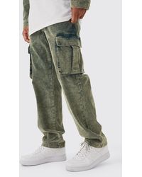 BoohooMAN - Relaxed Acid Wash Corduroy Cargo Trouser - Lyst