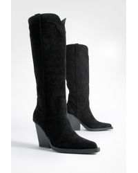 Boohoo - Wide Fit Knee High Chunky Rand Western Cowboy Boots - Lyst