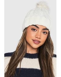 Boohoo - Cable Knit Faux Pom Beanie - Lyst